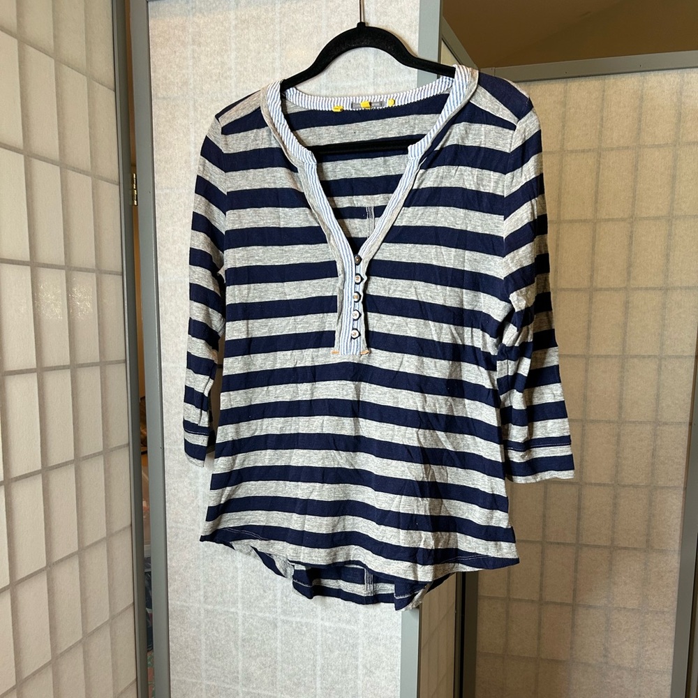 Anthropologie Little Yellow Button Striped Navy and GrayWomen's Top